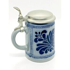 Vintage Reinholdt Merkelbach German Cobalt Salt Glaze Beer Stein Pewter Lid